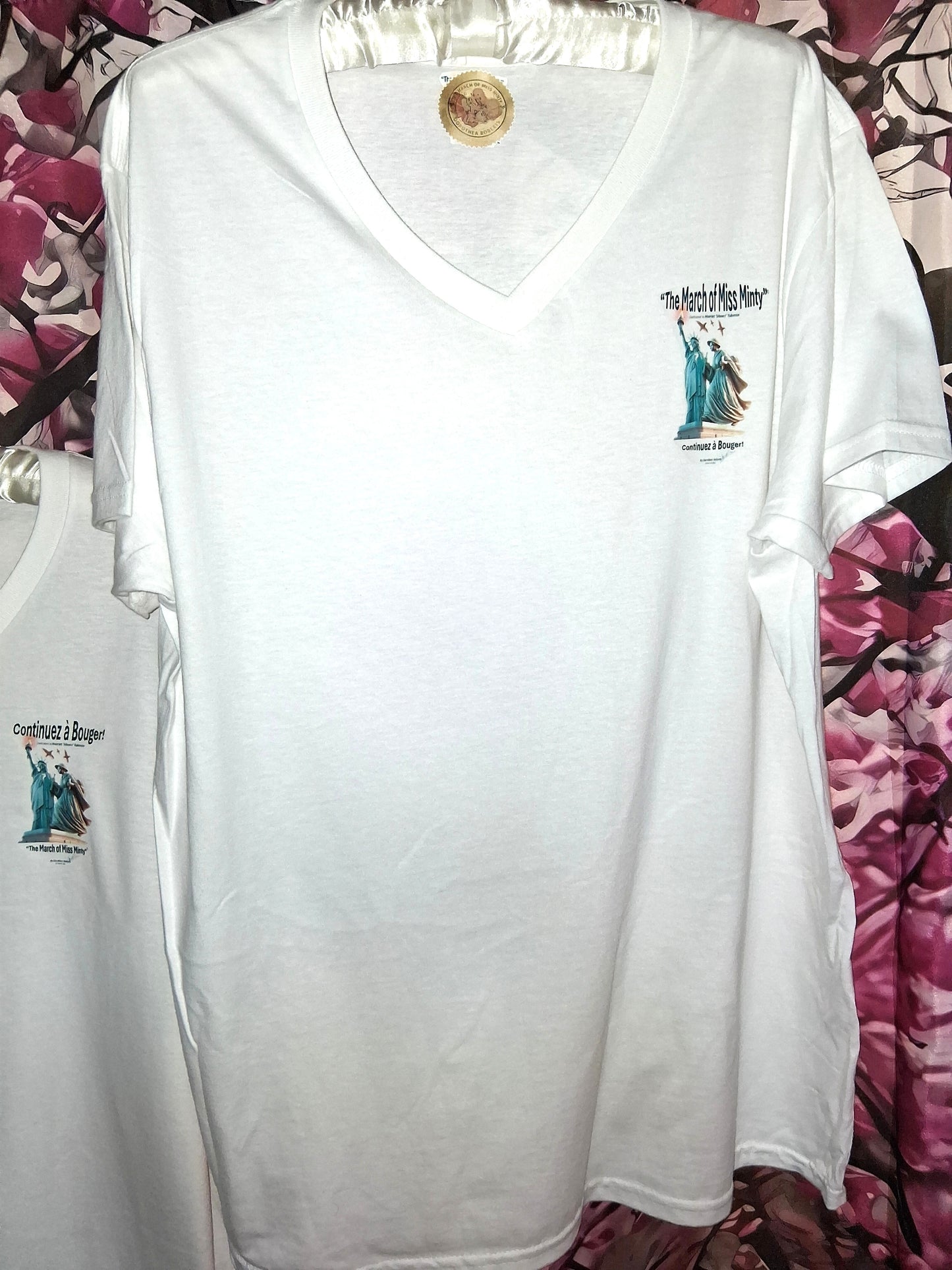 'The March of Miss Minty' LOGO ONLY V-Neck 100% Cotton Short Sleeve T-Shirt