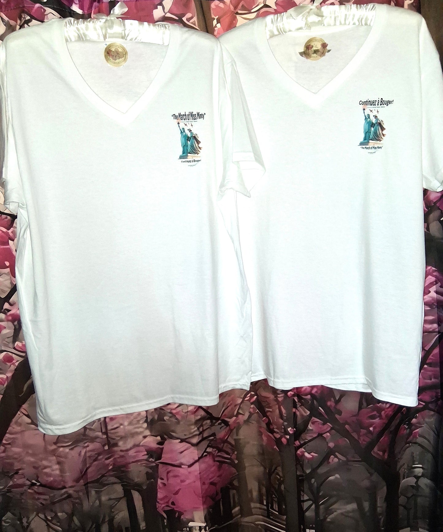 “The March of Miss Minty” © LOGO ONLY V-Neck 100% Cotton Short Sleeve T-Shirt