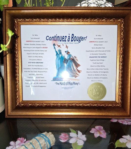 'Continuez à Bouger!' (Keep Moving!) Heirloom Glass 8x11 Frame, Glossy, Embossed Gold Seal Print w/ Signature - 180 GSM