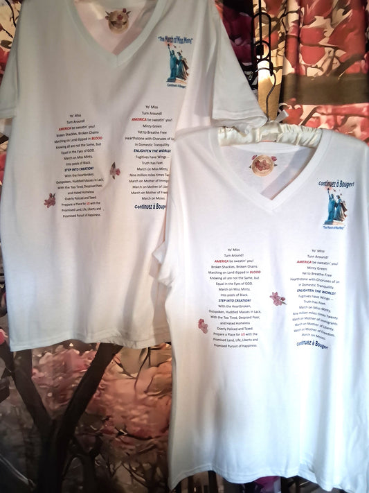 'Continuez à Bouger!' (Keep Moving!) V-Neck 100% Cotton Short Sleeve T-Shirt with Poem and Cherry Blossoms