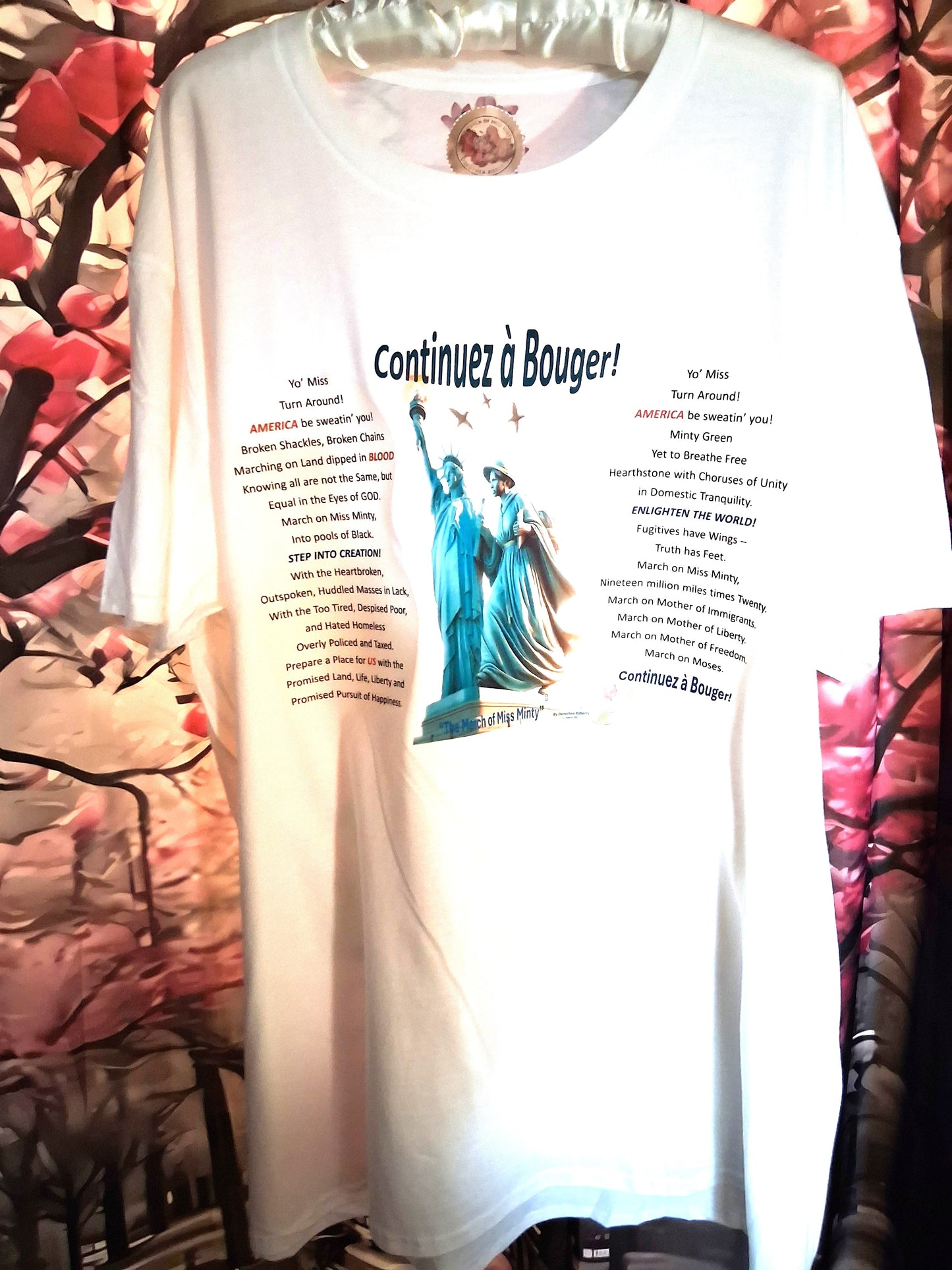 'Continuez à Bouger!' (Keep Moving!) Crew 100% Cotton Short Sleeve T-Shirt with Poem and Signature