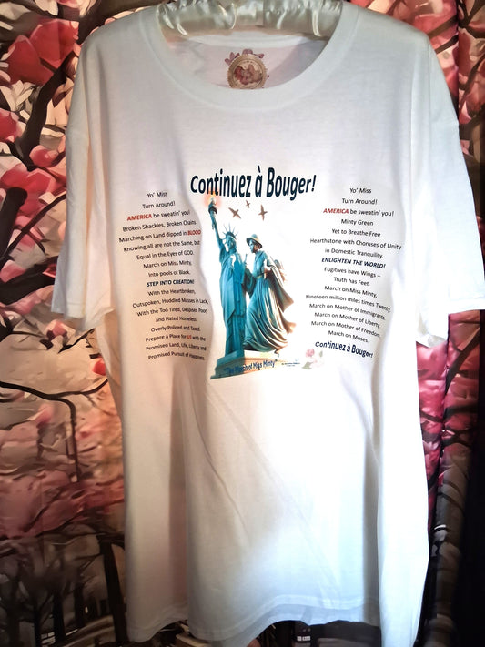 'Continuez à Bouger!' (Keep Moving!) Crew 100% Cotton Short Sleeve T-Shirt with Poem with Signature