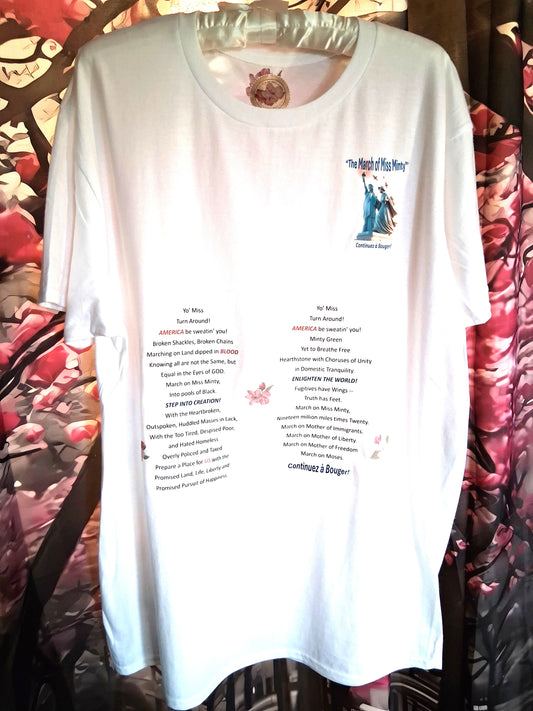 'The March of Miss Minty' Crew 100% Cotton Short Sleeve T-Shirt with Poem and Cherry Blossoms