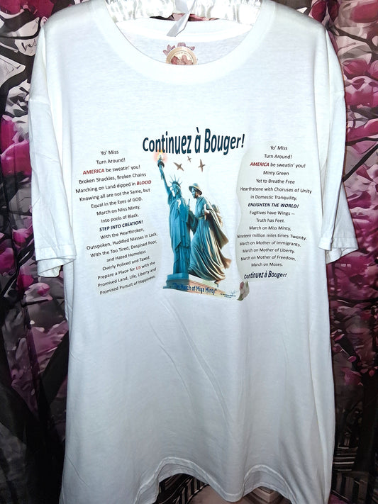 'Continuez à Bouger!' (Keep Moving!) Crew 100% Cotton Short Sleeve T-Shirt with Poem with Signature
