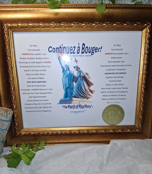 'Continuez à Bouger!' (Keep Moving!) Heirloom Glass 8x11 Frame, Glossy, Embossed Gold Seal Print w/ Signature - 180 GSM