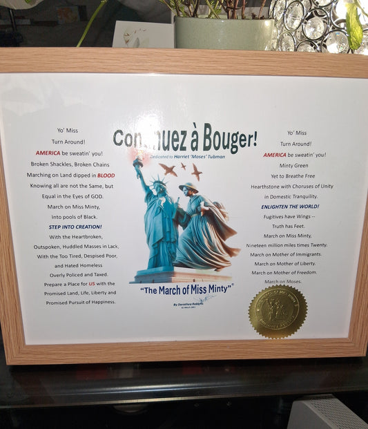 'Continuez à Bouger!' (Keep Moving!) Glossy, Embossed Gold Seal Print in 8x11 Wood Frame w/ Signature - 180 GSM