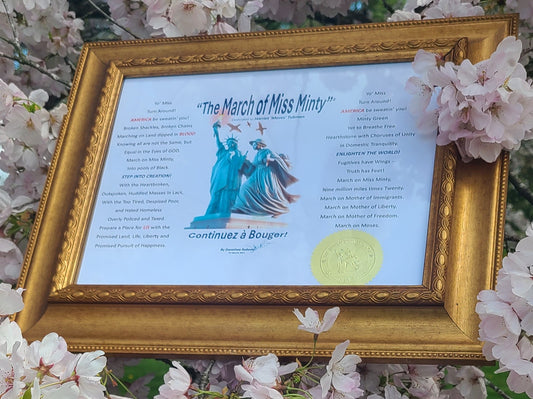 'Continuez à Bouger!' (Keep Moving!) Heirloom Glass Frame, Glossy Gold Seal Embossed Print with Signature