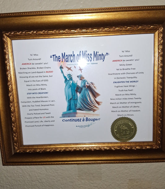 'The March of Miss Minty' Heirloom Glass 8x11 Frame, Glossy, Embossed Gold Seal Print w/ Signature - 180 GSM