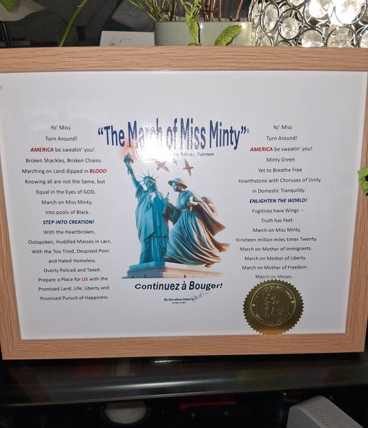 'The March of Miss Minty' Glossy, Embossed Gold Seal Print in 8x11 Wood Frame w/ Signature - 180 GSM