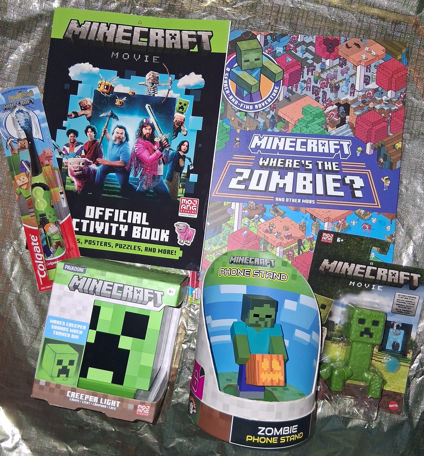 MINECRAFT BUNDLE (Phone Stand, Light, Books, Tootbrush, and Zombie) NEW