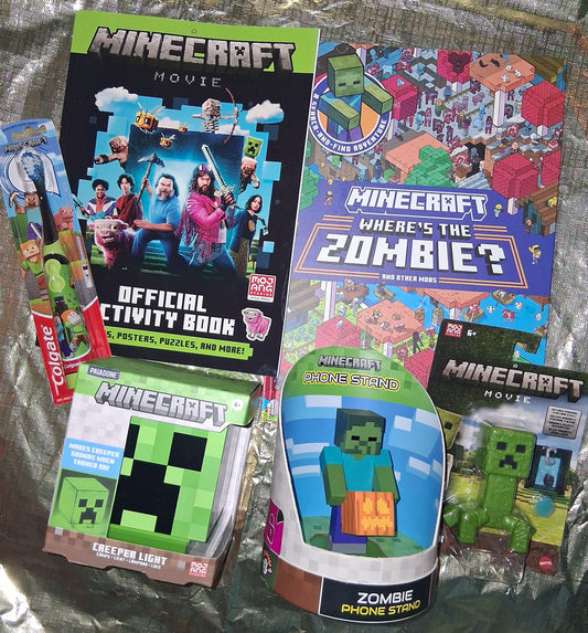 MINECRAFT BUNDLE (Phone Stand, Light, Books, Tootbrush, and Zombie) NEW